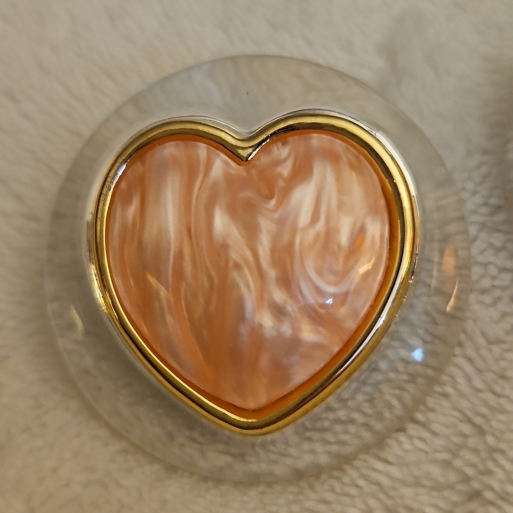 Vtg 1980s Statement Round Acrylic Pastel Marbled Pink Heart Post Earrings - Picture 4 of 5
